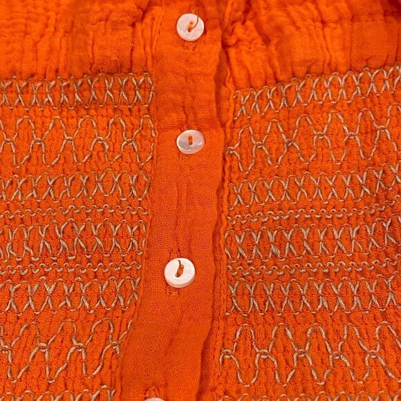 Free People Smock It To Me Embroidered Orange Elastic Tube Tank Top Large - Picture 7 of 9